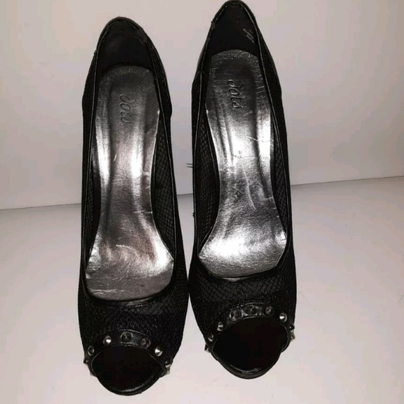 Dots Black Mesh w Vegan Leather Peep Toe Heels - Picture 5 of 6